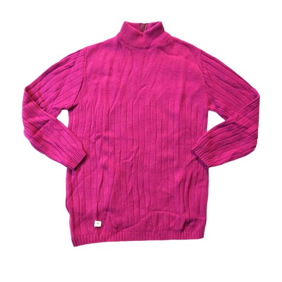 Vintage 1940s -1950s Dark Pink 3/4 Sleeve Acrylic Ribbed Mock Turtleneck Sweater - Picture 2 of 7